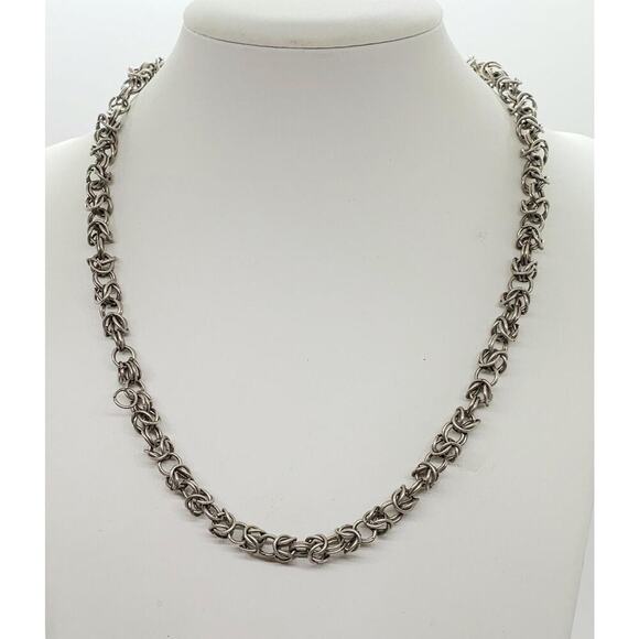 Sterling Silver Byzantine Chain Necklace 18 Inch 26.8g Vintage Chunky Fancy - Picture 2 of 8